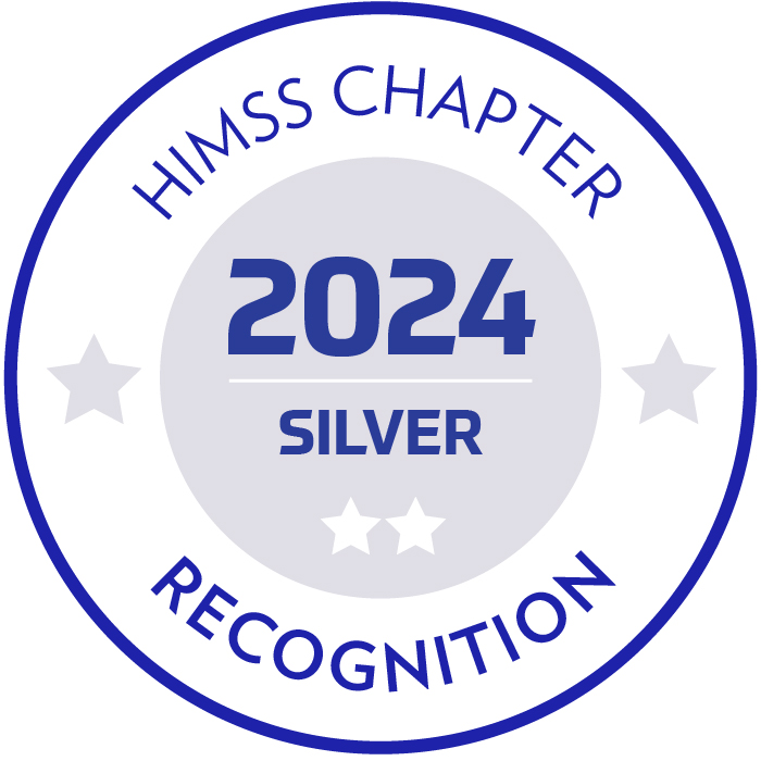 silver badge icon with text 2024 HIMSS Chapter Recognition